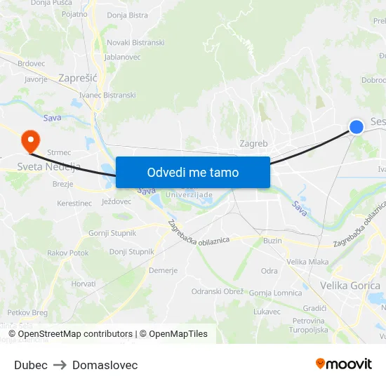 Dubec to Domaslovec map