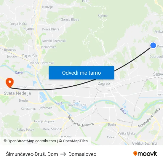 Šimunčevec-Druš. Dom to Domaslovec map