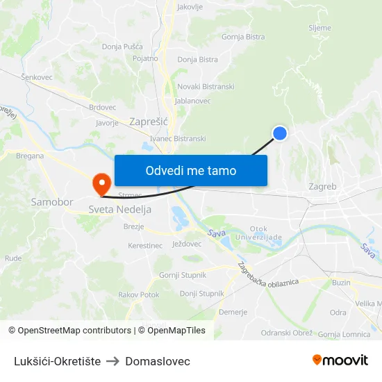 Lukšići-Okretište to Domaslovec map