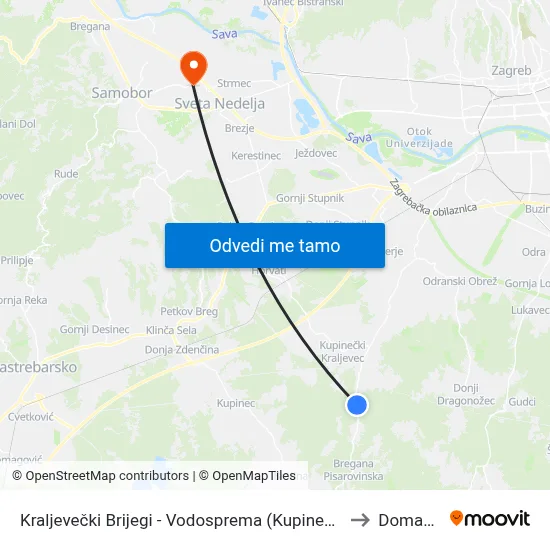 Kraljevečki Brijegi - Vodosprema (Kupinečki Kraljevac - Tihi Gaj) to Domaslovec map