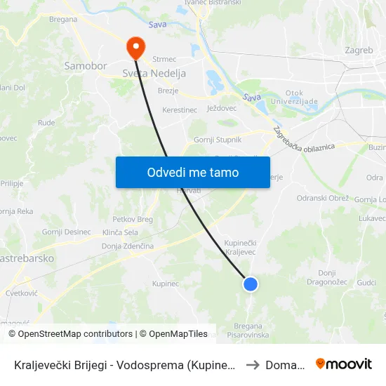 Kraljevečki Brijegi - Vodosprema (Kupinečki Kraljevac - Tihi Gaj) to Domaslovec map
