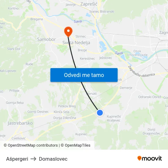 Ašpergeri to Domaslovec map