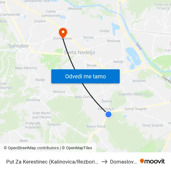 Put Za Kerestinec (Kalinovica/Rezborišće) to Domaslovec map
