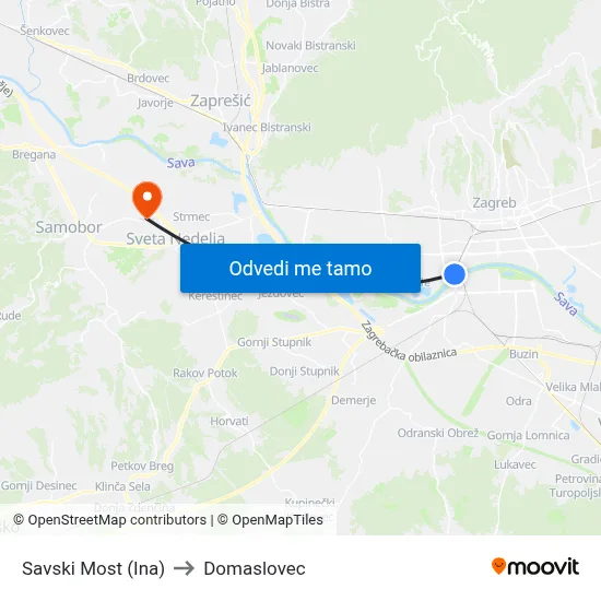 Savski Most (Ina) to Domaslovec map