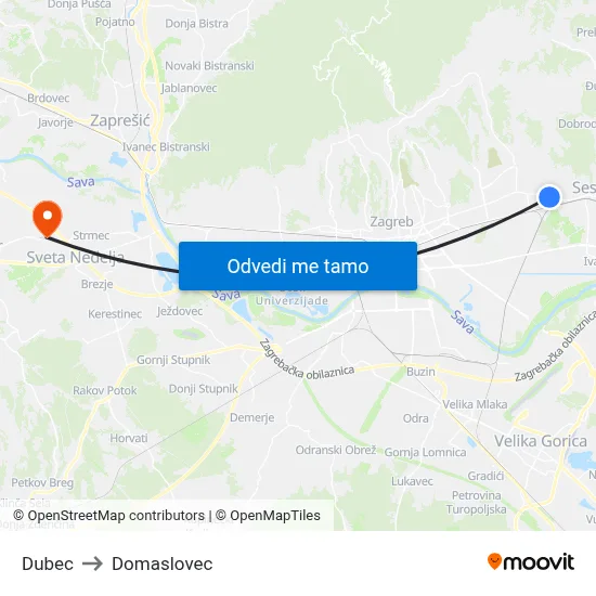 Dubec to Domaslovec map