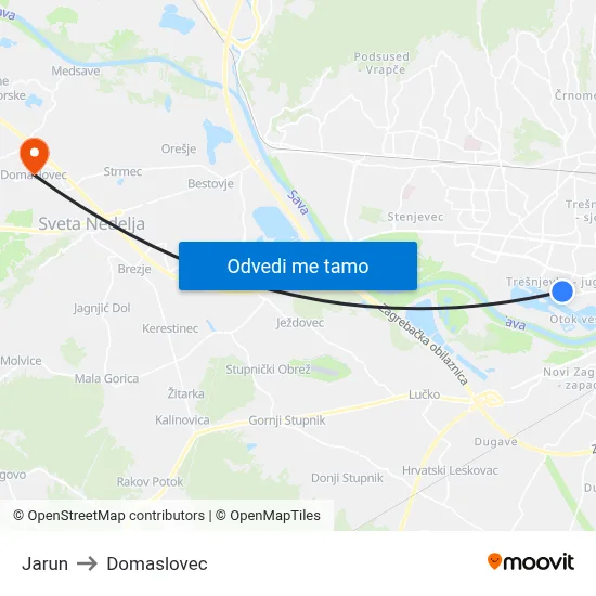 Jarun to Domaslovec map