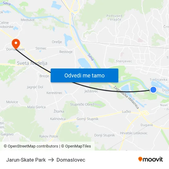 Jarun-Skate Park to Domaslovec map
