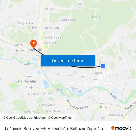 Lašćinski Borovec to Veleučilište Baltazar Zaprešić map