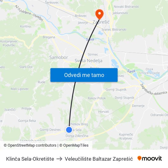 Klinča Sela-Okretište to Veleučilište Baltazar Zaprešić map