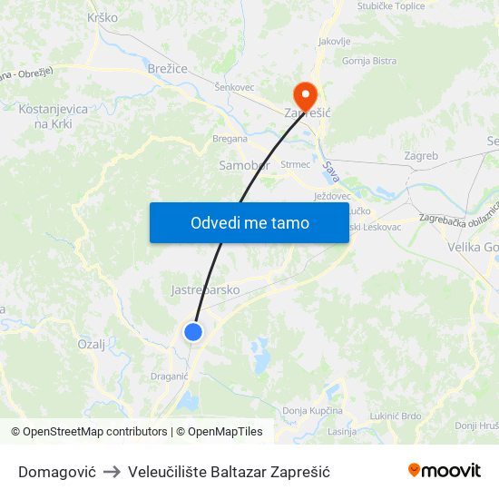 Domagović to Veleučilište Baltazar Zaprešić map