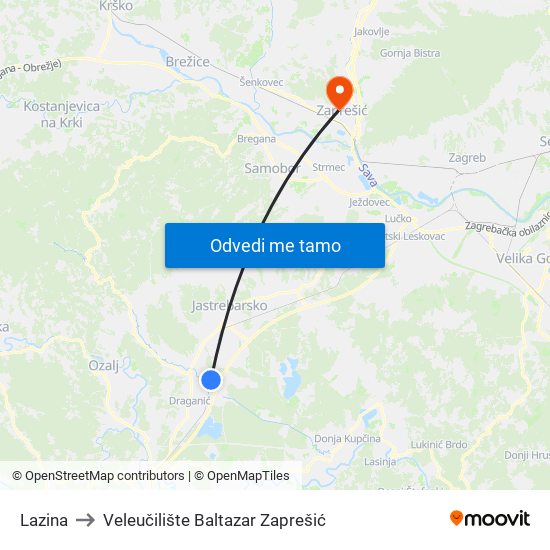 Lazina to Veleučilište Baltazar Zaprešić map
