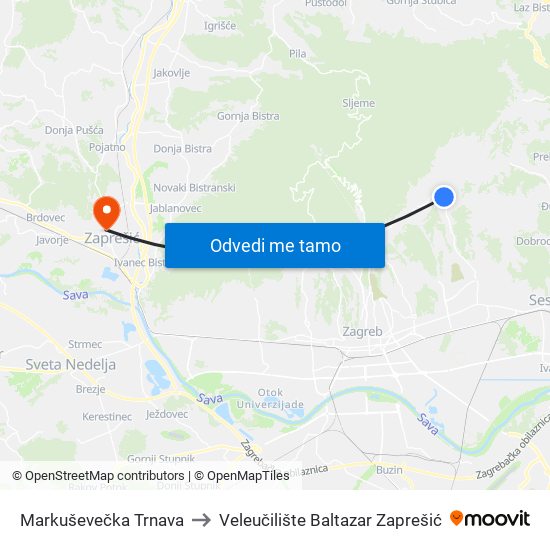 Markuševečka Trnava to Veleučilište Baltazar Zaprešić map