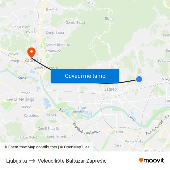 Ljubijska to Veleučilište Baltazar Zaprešić map