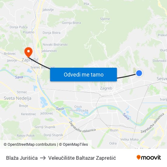 Blaža Jurišića to Veleučilište Baltazar Zaprešić map