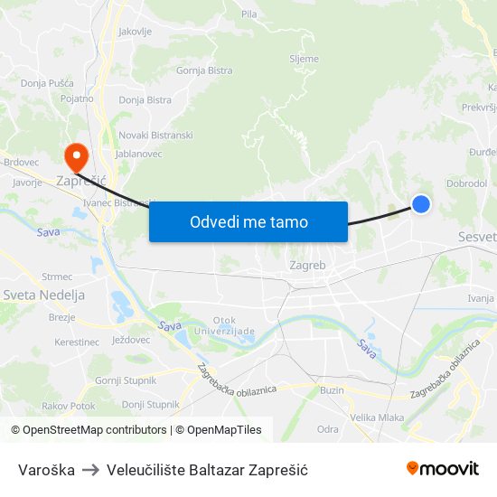 Varoška to Veleučilište Baltazar Zaprešić map