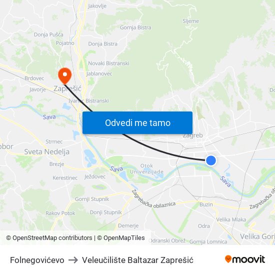 Folnegovićevo to Veleučilište Baltazar Zaprešić map