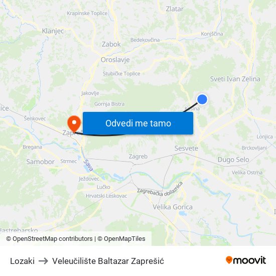 Lozaki to Veleučilište Baltazar Zaprešić map