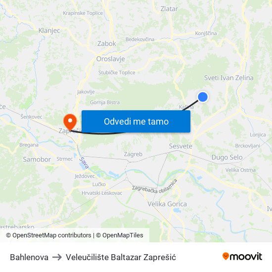 Bahlenova to Veleučilište Baltazar Zaprešić map
