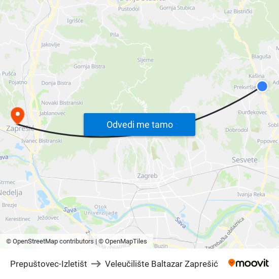 Prepuštovec-Izletišt to Veleučilište Baltazar Zaprešić map