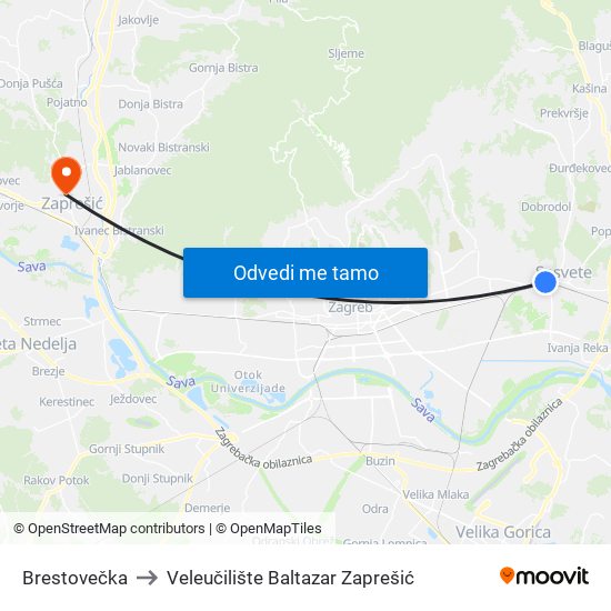 Brestovečka to Veleučilište Baltazar Zaprešić map