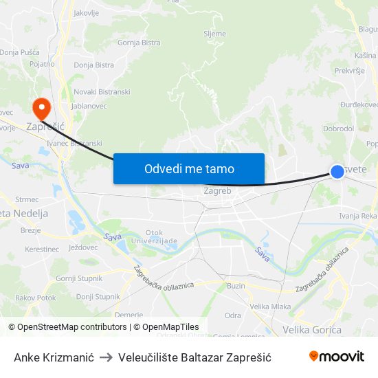 Anke Krizmanić to Veleučilište Baltazar Zaprešić map