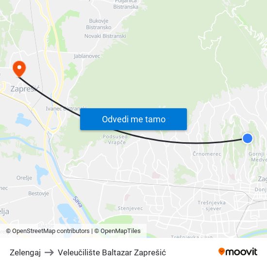 Zelengaj to Veleučilište Baltazar Zaprešić map