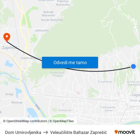 Dom Umirovljenika to Veleučilište Baltazar Zaprešić map