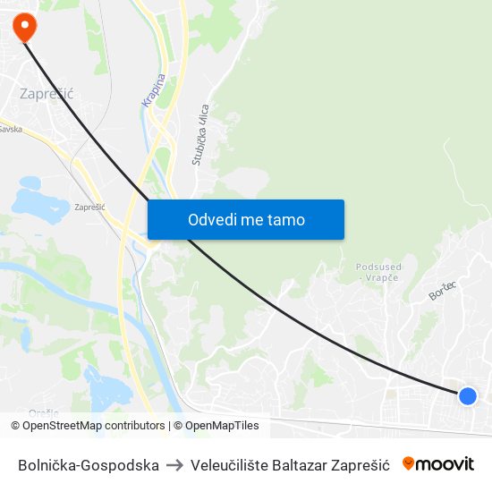 Bolnička-Gospodska to Veleučilište Baltazar Zaprešić map