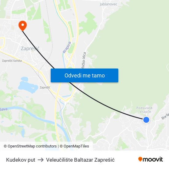 Kudekov put to Veleučilište Baltazar Zaprešić map