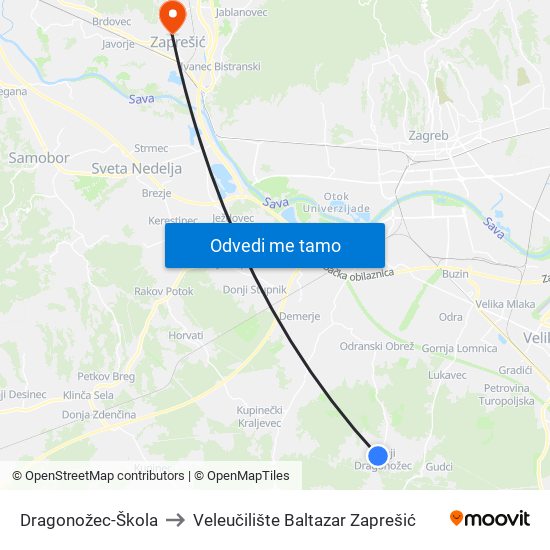 Dragonožec-Škola to Veleučilište Baltazar Zaprešić map