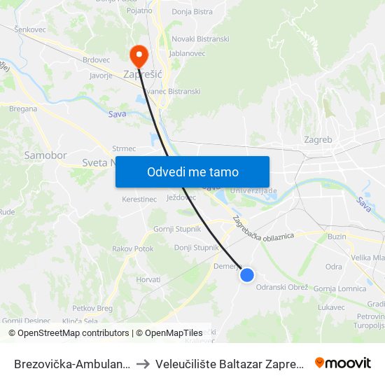 Brezovička-Ambulanta to Veleučilište Baltazar Zaprešić map