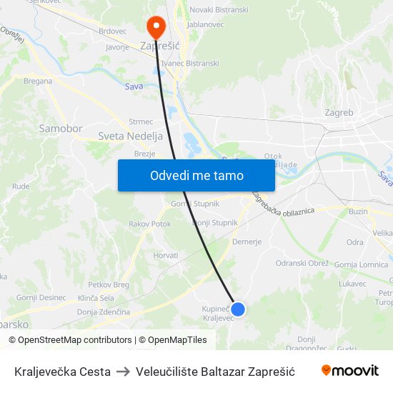 Kraljevečka Cesta to Veleučilište Baltazar Zaprešić map