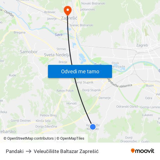 Pandaki to Veleučilište Baltazar Zaprešić map