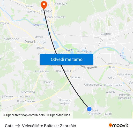 Gata to Veleučilište Baltazar Zaprešić map