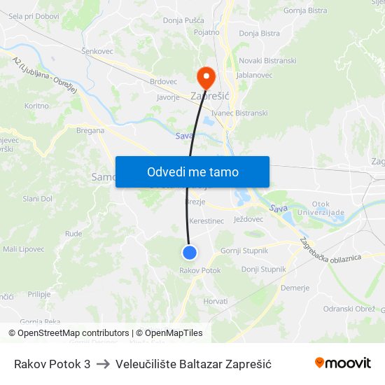 Rakov Potok 3 to Veleučilište Baltazar Zaprešić map