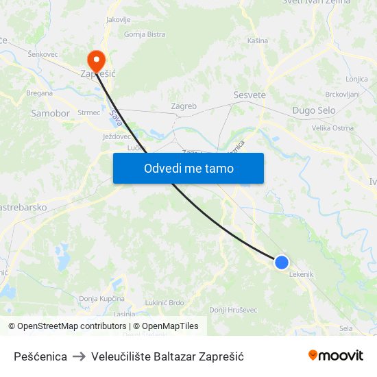 Pešćenica to Veleučilište Baltazar Zaprešić map