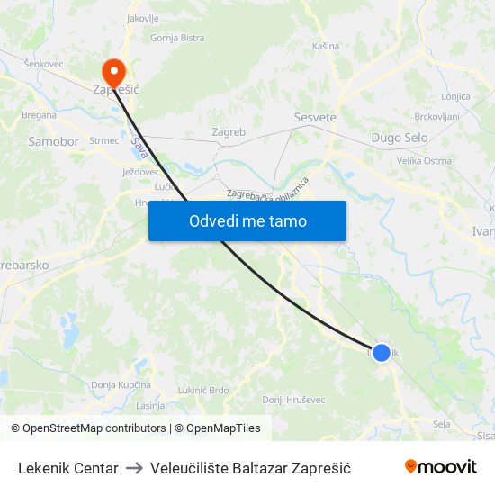 Lekenik Centar to Veleučilište Baltazar Zaprešić map
