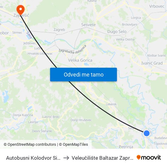 Autobusni Kolodvor Sisak to Veleučilište Baltazar Zaprešić map