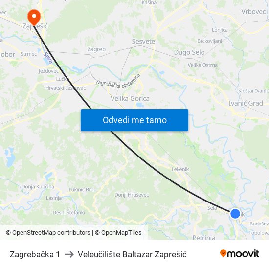 Zagrebačka 1 to Veleučilište Baltazar Zaprešić map