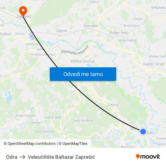Odra to Veleučilište Baltazar Zaprešić map