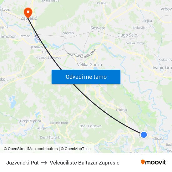 Jazvenčki Put to Veleučilište Baltazar Zaprešić map