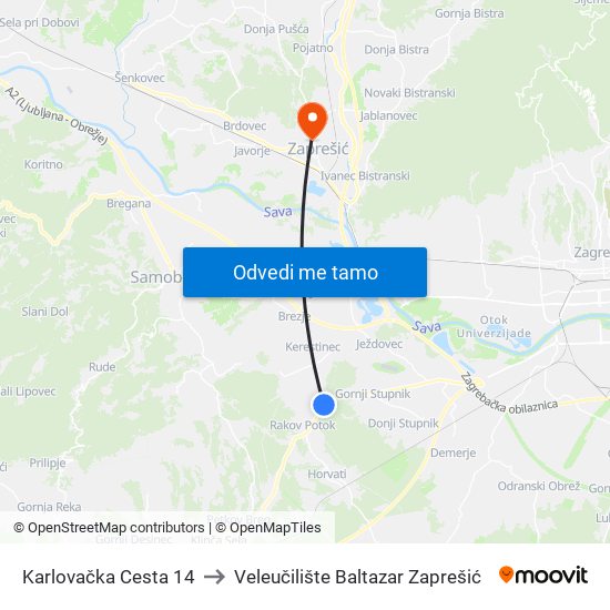 Karlovačka Cesta 14 to Veleučilište Baltazar Zaprešić map