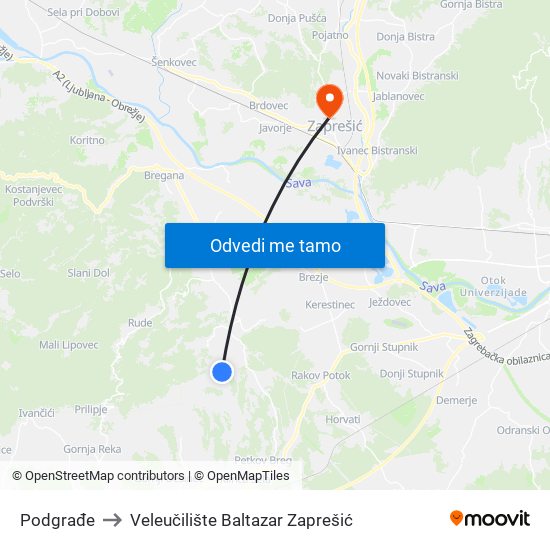 Podgrađe to Veleučilište Baltazar Zaprešić map