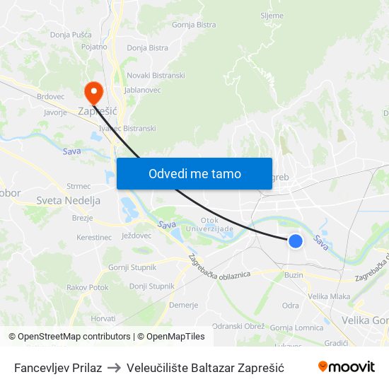 Fancevljev Prilaz to Veleučilište Baltazar Zaprešić map