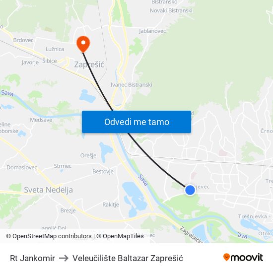 Rt Jankomir to Veleučilište Baltazar Zaprešić map