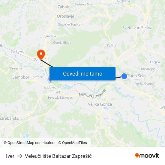 Iver to Veleučilište Baltazar Zaprešić map