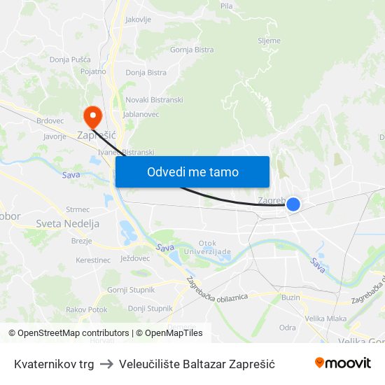 Kvaternikov trg to Veleučilište Baltazar Zaprešić map
