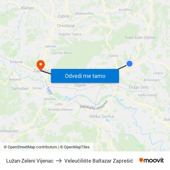 Lužan-Zeleni Vijenac to Veleučilište Baltazar Zaprešić map