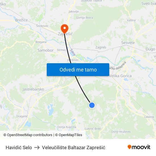 Havidić Selo to Veleučilište Baltazar Zaprešić map