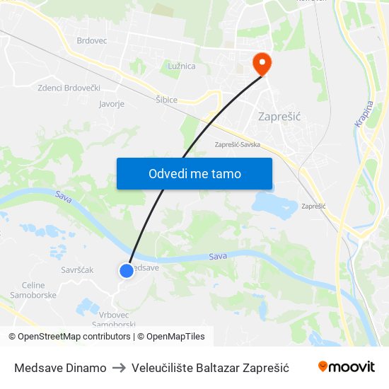 Medsave Dinamo to Veleučilište Baltazar Zaprešić map